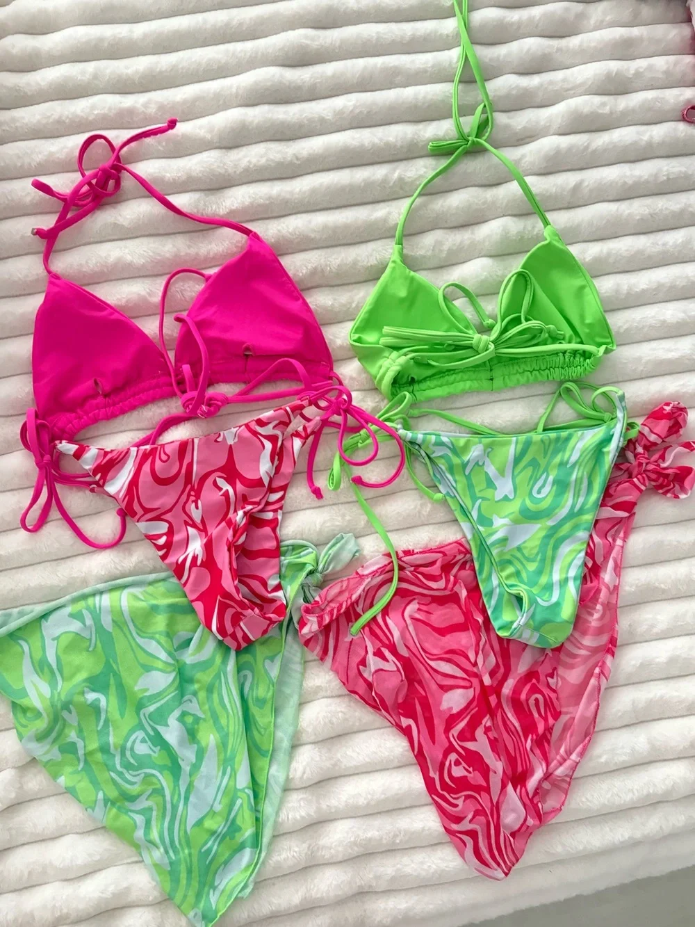 Shein Set of 2 bikini’s Neon Pink & Lime Green Mix and Match Bikini Set